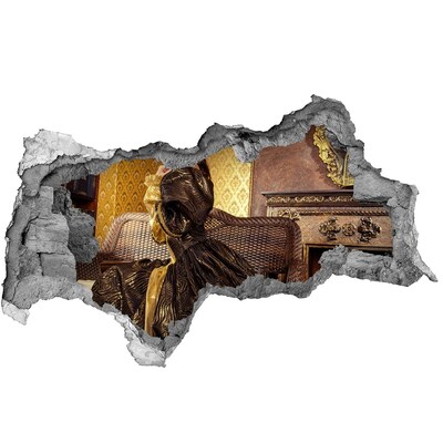 3D sticker gat in stenen muur Een beschadigde muur met een lamp