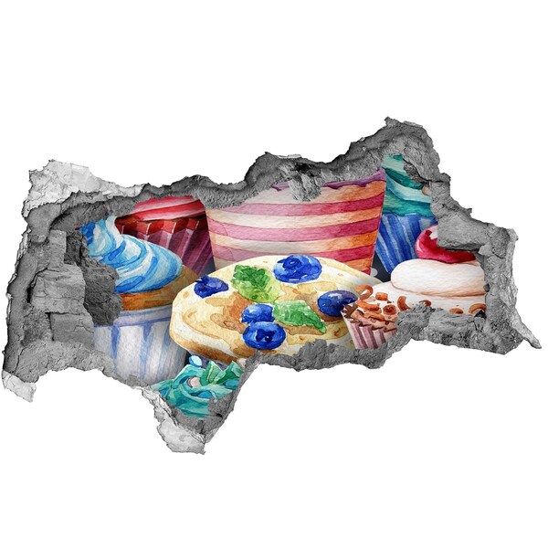Wandsticker 3D doorkijk Abstract landschap in een gat in de muur