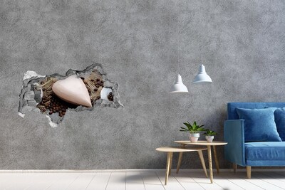 3D sticker gat in stenen muur Een hemel met wolken door een gat in de muur.