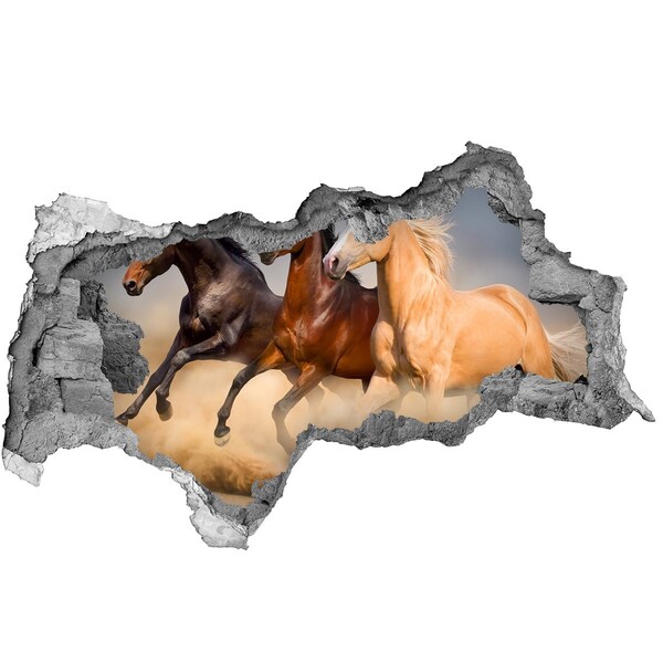 3D sticker gat in stenen muur Galopperende paarden in het wild