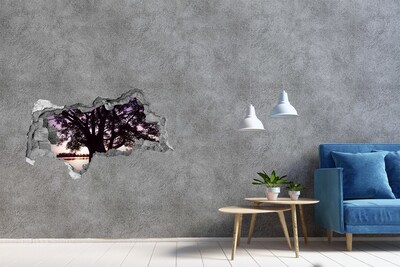 Samoprzylepna dziura na ścianę Zachód słońca za drzewem