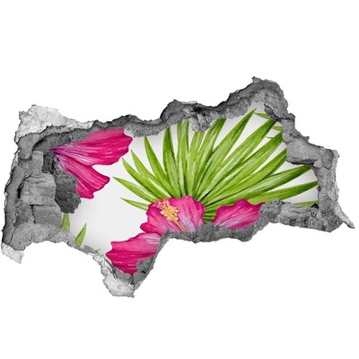 Wandsticker 3D doorkijk Tropisch landschap achter het gat in de muur