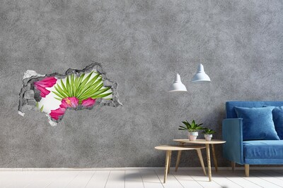 Wandsticker 3D doorkijk Tropisch landschap achter het gat in de muur