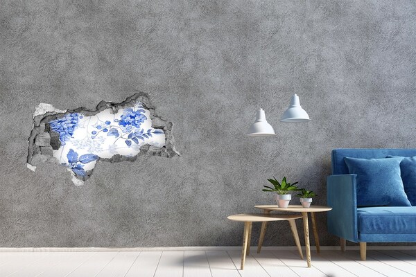 Wandsticker 3D doorkijk Orchideeën in een gat in de muur