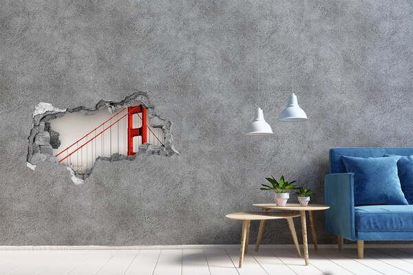 3D muursticker gescheurde muur Kleurrijk landschap achter de muur