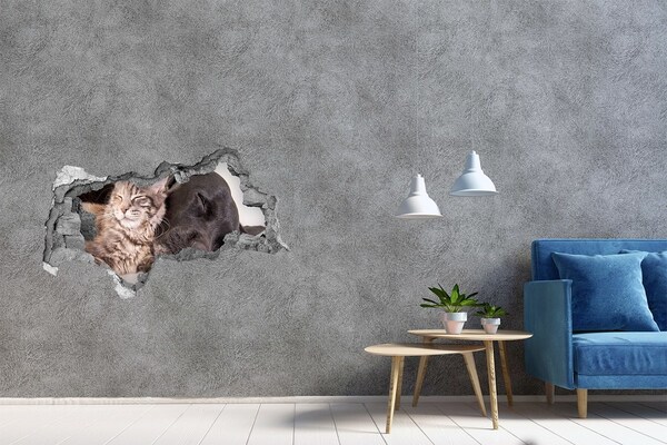 3D sticker gat in stenen muur Blauwe lucht met wolken