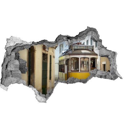 Samoprzylepna naklejka Żółty tramwaj w wąskiej uliczce