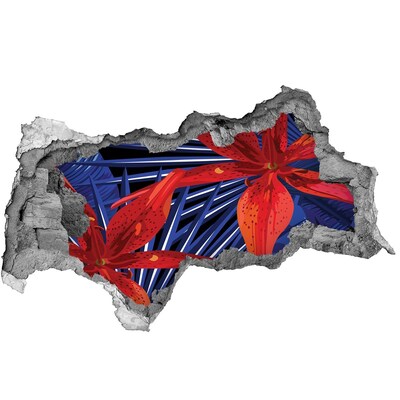 3D sticker gat in stenen muur Een tropische oase in een vervallen muur.