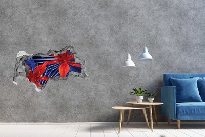 3D sticker gat in stenen muur Een tropische oase in een vervallen muur.