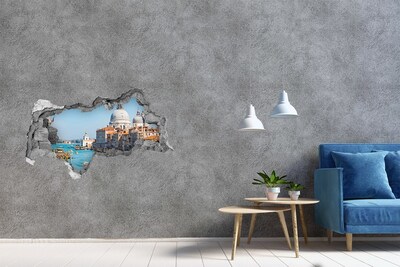 Wandsticker 3D doorkijk Beschadigde muur met stenen afwerking