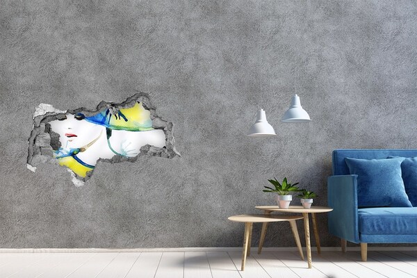 Wandsticker 3D doorkijk Tropische planten in een gat in de muur