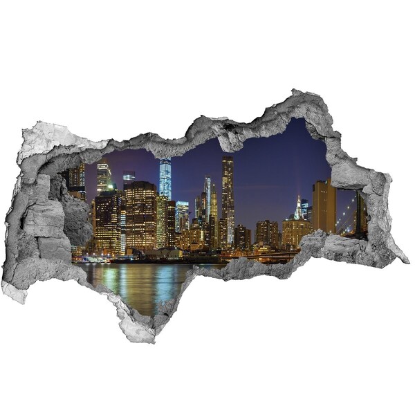 3D muursticker gescheurde muur De skyline van New York 's nachts