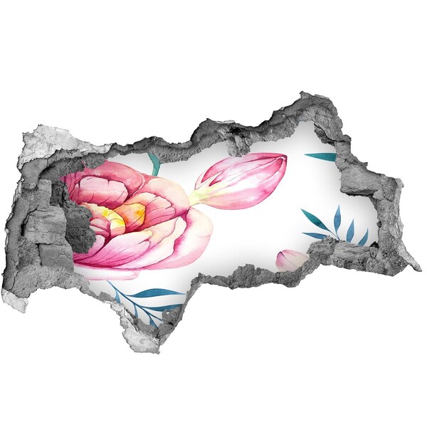 3D muursticker gescheurde muur Bloemenpatroon op een stenen achtergrond