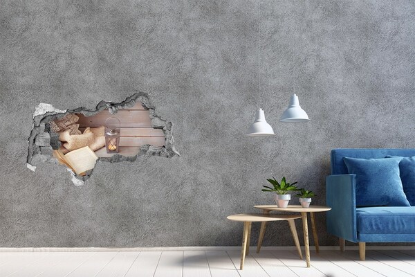 3D muursticker gescheurde muur Een glas whisky met ijs.