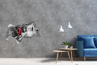 Zelfklevende 3D wandsticker illusie Groen bos in een gat in de muur