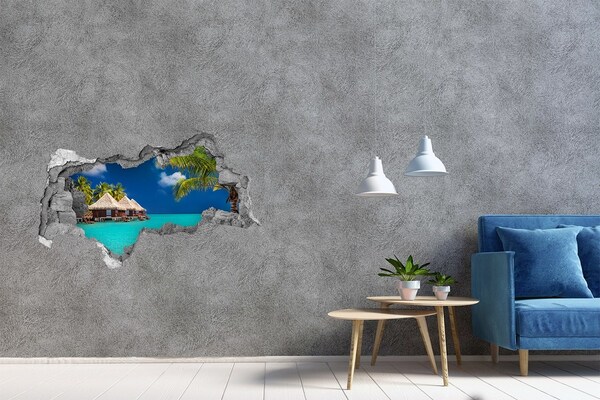 Zelfklevende 3D wandsticker illusie Twee witte katten in een gat in de muur