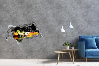 3D sticker gat in stenen muur Heerlijke croissants met koffie