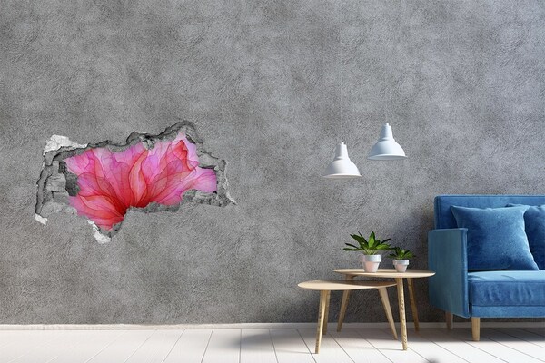 3D muursticker gescheurde muur Kleurrijke veren op de muurachtergrond
