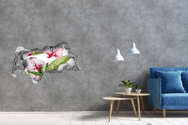 3D muursticker gescheurde muur Mistig bos in het ochtendlicht