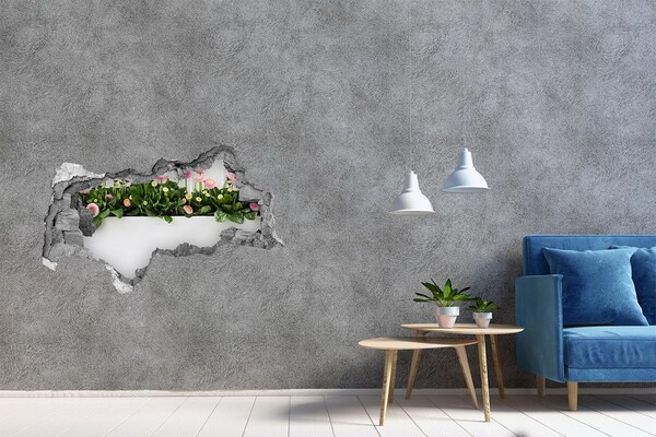 Wandsticker 3D doorkijk Rozen in beton