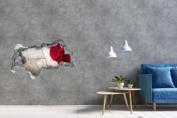 3D sticker gat in stenen muur Een groen paradijs aan de vijver.