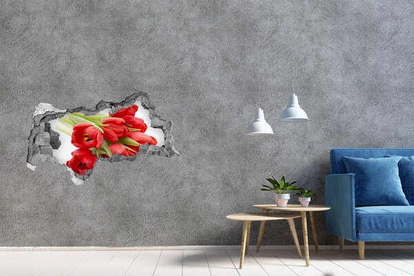 3D sticker gat in stenen muur Gouden bloemen in beton