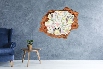ikea malm stickers Gat in de muur met een uil en bloemen