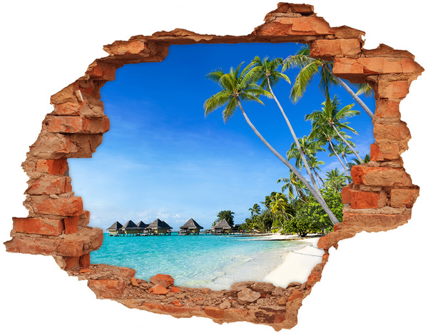 trapstickers Caribisch strand door een gat in de muur