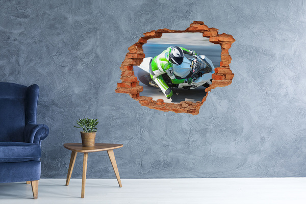 Fototapeta dziura na ścianę 3d Motocyklowy wyścig w akcji