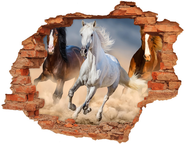 Dziura 3d fototapeta naklejka Dziki galop koni