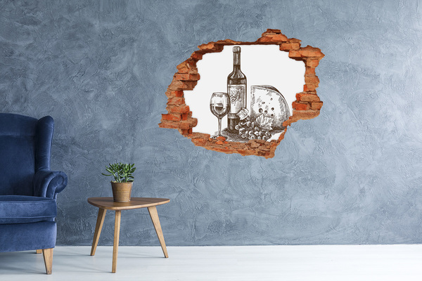 plakfolie trap Wijn en kaas tegen de achtergrond van een beschadigde muur.