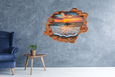 Grote 3D muursticker gat in de muur Zonsondergang boven de zee