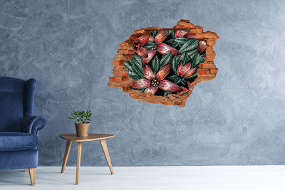 stickers trofast ikea Een bloemenpatroon tegen een beschadigde muur.