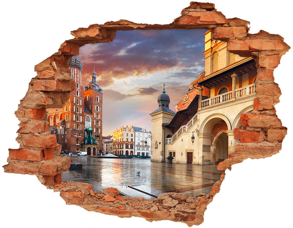 Fototapeta dziura na ścianę 3d Widok na miasto z rynkiem