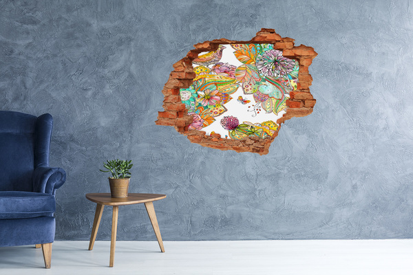 Dziura 3d fototapeta naklejka Kwiatowy raj za murami