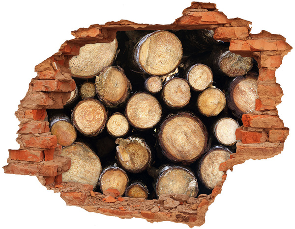 Vinyl muursticker 3D breekeffect Hout in een gat in de muur