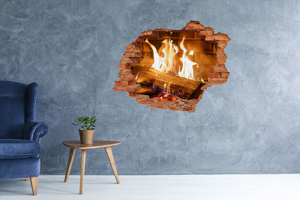 Samoprzylepna dziura na ścianę Płonący kominek
