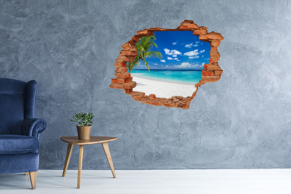 Grote 3D muursticker gat in de muur Tropisch strand met palmbomen