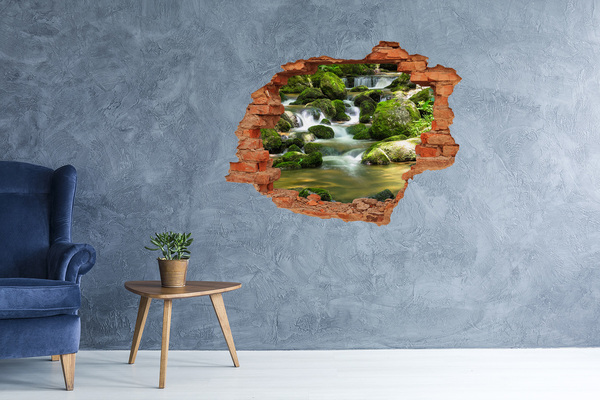 Grote 3D muursticker gat in de muur Waterval in het groene bos
