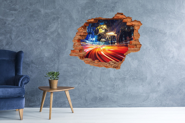 Fototapeta dziura na ścianę 3d Miasto w ruchu nocą