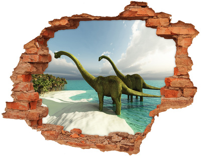 Grote 3D muursticker gat in de muur Dinosaurussen aan zee