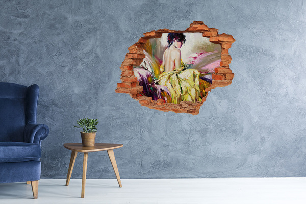 Dziura 3d fototapeta ścienna Kobieta w żółtej sukni