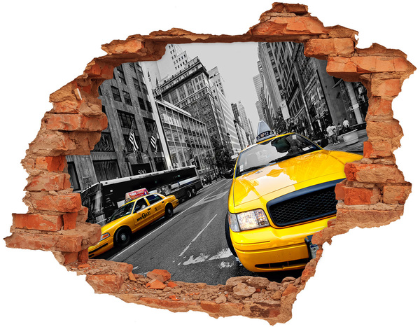 Vinyl muursticker 3D breekeffect New Yorkse taxi's in actie
