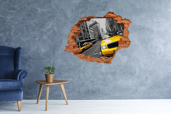Vinyl muursticker 3D breekeffect New Yorkse taxi's in actie