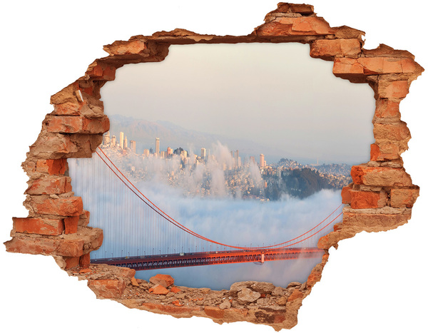 Vinyl muursticker 3D breekeffect De Golden Gate Bridge in de wolken