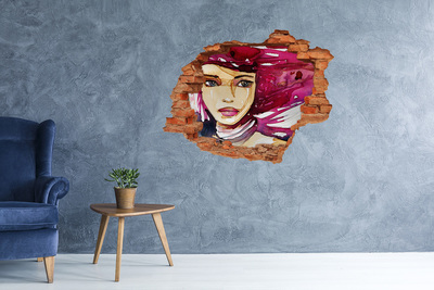Vinyl muursticker 3D breekeffect Portret met roze accenten