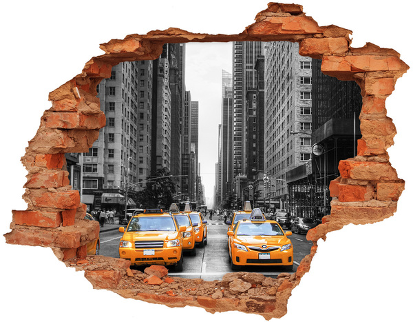 Vinyl muursticker 3D breekeffect Taxi's in het stedelijk landschap van New York City