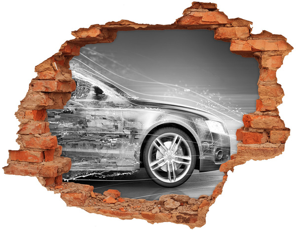 Vinyl muursticker 3D breekeffect Een auto rijdt dwars door een muur.