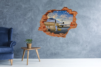 Grote 3D muursticker gat in de muur Luxe privéjet op de luchthaven