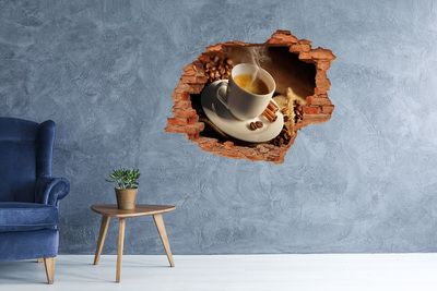 Grote 3D muursticker gat in de muur Aromatische koffie met kaneel